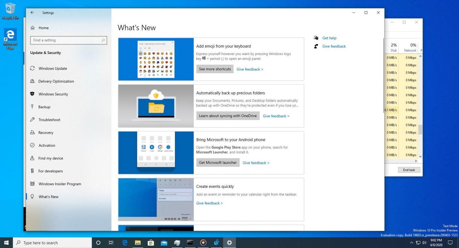 Windows10 What's new settings