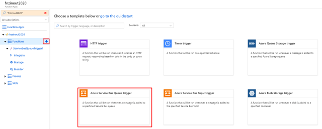 New function with Azure Service Bus Queue trigger