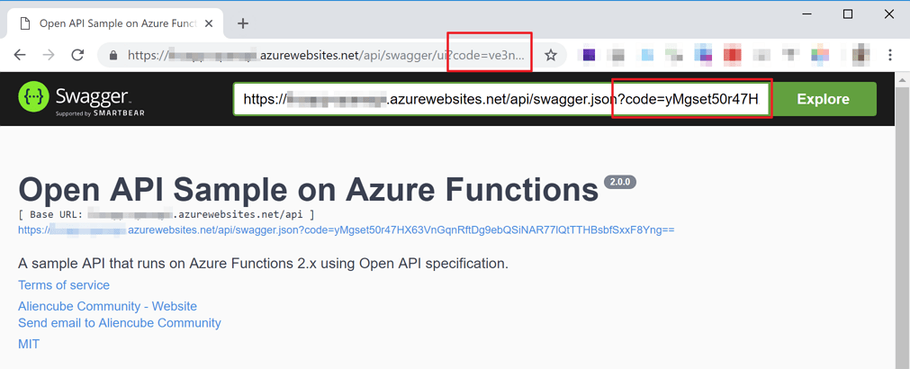 Swagger UI to Azure Function APIs
